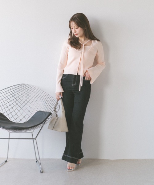 ECREL（エクレール）の「フロントホックレイヤードトップス（ニット/セーター・レディース・ベビーピンク/ライトブルー/ブラック・FREE）」の8枚目の写真