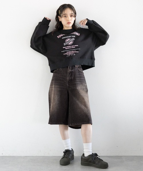 RAGEBLUE(レイジブルー)の「カモフラ/加工デニムワイドハーフパンツ(デニムパンツ・レディース・ブラック/カモフラージュ・FREE)」の4枚目の写真