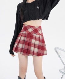 【サイズあり】JKウールライク チェックタック厚手プリーツミニスカート (インパン付)(冬のガーリー定番)