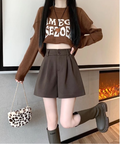 gossip!ロサンゼルス(ゴシップロサンゼルス)の「【サイズあり】フェミニンウールライクバックゴム 厚手タックシンプルカジュアルAラインショートパンツ(ベルト付)秋冬の定番アイテム)(その他パンツ・レディース・ブラック/ブラウン・M/S/L/XL)」の14枚目の写真