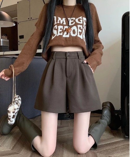 gossip!ロサンゼルス(ゴシップロサンゼルス)の「【サイズあり】フェミニンウールライクバックゴム 厚手タックシンプルカジュアルAラインショートパンツ(ベルト付)秋冬の定番アイテム)(その他パンツ・レディース・ブラック/ブラウン・M/S/L/XL)」の18枚目の写真