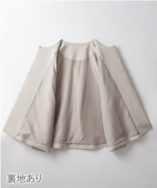 Petitjo(プッチージョ)の「小さいサイズ 【入学式・卒業式・フォーマル】Aラインジャケットフォーマル3点セット(Aラインジャケット+袖フリルブラウス+テーパードパンツ)低身長さん・小柄女性(スーツセット・レディース・グレイッシュベージュ/ネイビー・PS(XS-S)/PS/PM/PL)」の6枚目の写真