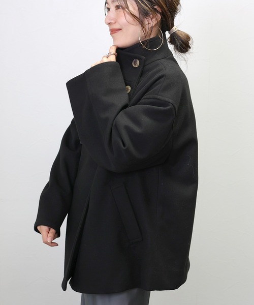 メルトンスタンドカラーミドルコート（ステンカラーコート