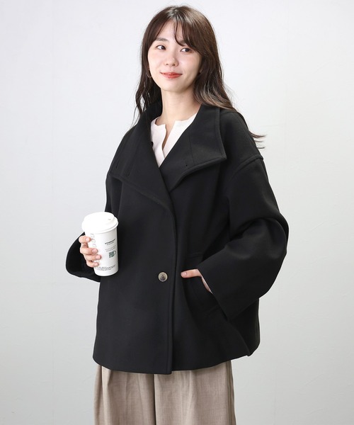 メルトンスタンドカラーミドルコート（ステンカラーコート