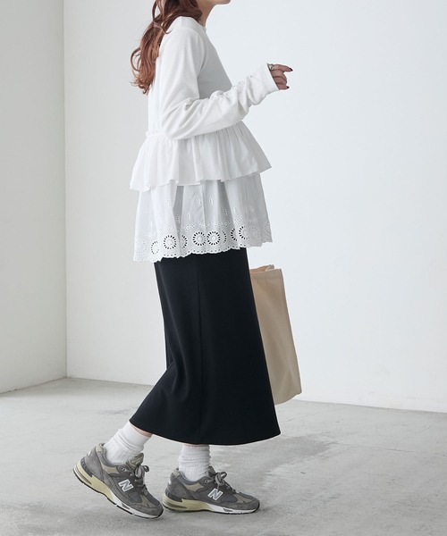 BONLECILL（ボンルシール）の「コットンボリュームレースドッキングプルオーバー（Tシャツ/カットソー・レディース・オフホワイト/ブラック/チャコールグレー・FREE）」の12枚目の写真