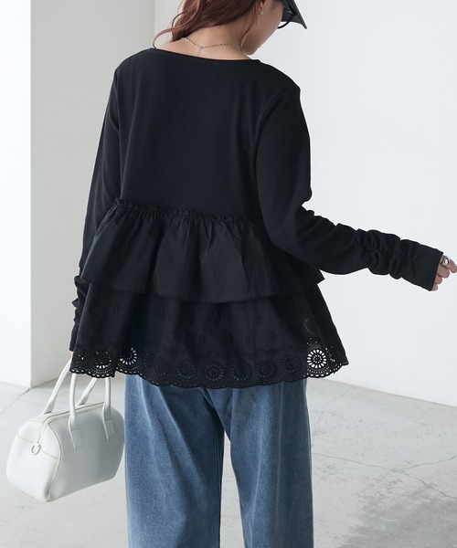 BONLECILL（ボンルシール）の「コットンボリュームレースドッキングプルオーバー（Tシャツ/カットソー・レディース・オフホワイト/ブラック/チャコールグレー・FREE）」の21枚目の写真