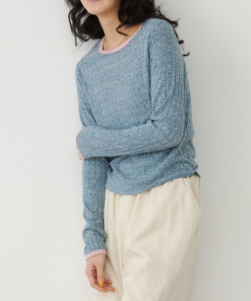 Unitage（ユニテージ）の「メランジリブリンガーCT（Tシャツ/カットソー・レディース・ベージュ/ブルー・FREE）」の7枚目の写真