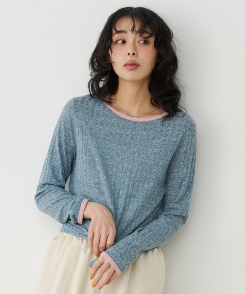 Unitage（ユニテージ）の「メランジリブリンガーCT（Tシャツ/カットソー・レディース・ベージュ/ブルー・FREE）」の6枚目の写真