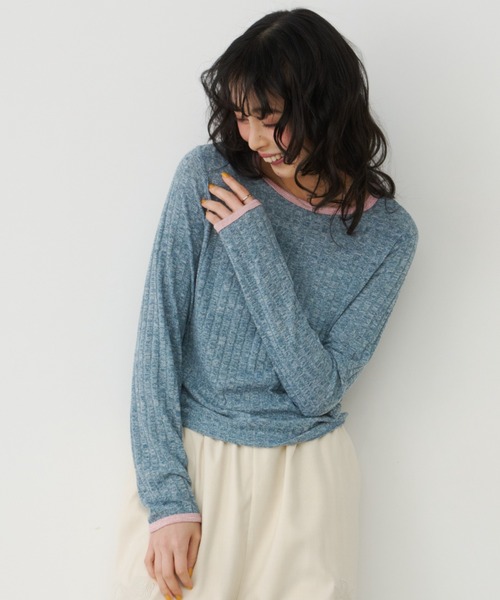 Unitage（ユニテージ）の「メランジリブリンガーCT（Tシャツ/カットソー・レディース・ベージュ/ブルー・FREE）」の4枚目の写真