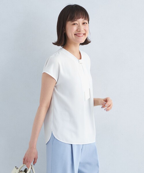 M-PREMIER ボウタイリボンフレンチスリーブブラウス M-PREMIER ボウタイリボンフレンチスリーブブラウス