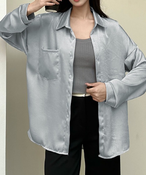 セール】光沢オーバーサイズとろみシャツ（シャツ/ブラウス）｜LOWO