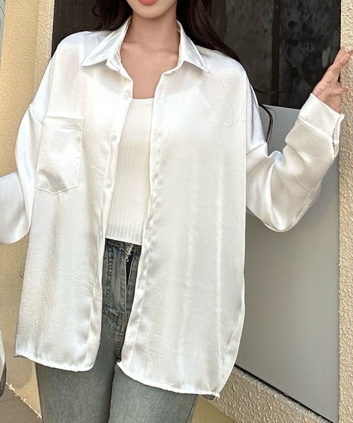 セール】光沢オーバーサイズとろみシャツ（シャツ/ブラウス）｜LOWO