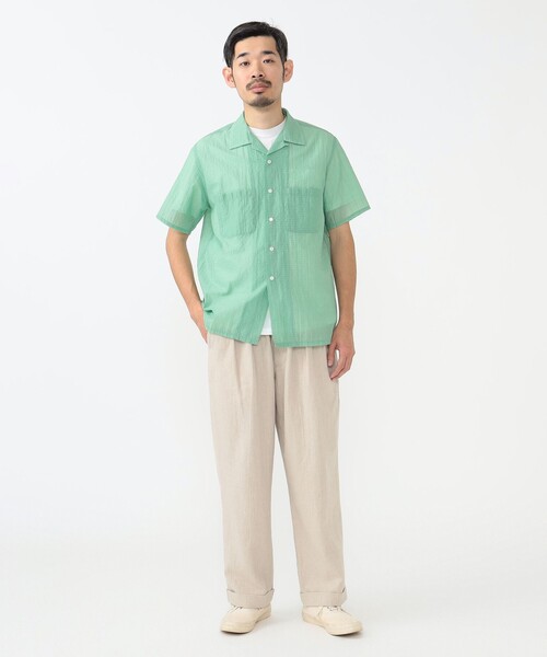 BEAMS PLUS(ビームスプラス)の「ナイロン サッカー オープンカラー シャツ(シャツ/ブラウス・メンズ・サックスブルー/ミント・L/S/M/XL)」の4枚目の写真