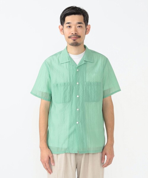 BEAMS PLUS(ビームスプラス)の「ナイロン サッカー オープンカラー シャツ(シャツ/ブラウス・メンズ・サックスブルー/ミント・L/S/M/XL)」の5枚目の写真