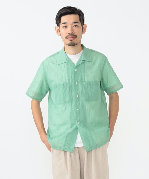 BEAMS PLUS(ビームスプラス)の「ナイロン サッカー オープンカラー シャツ(シャツ/ブラウス・メンズ・サックスブルー/ミント・L/S/M/XL)」の6枚目の写真