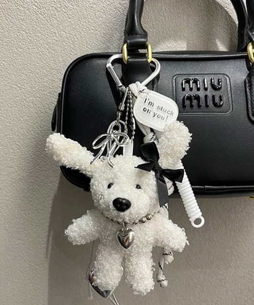 ハート カラビナ付き ボア ドッグ マルチチャーム 犬 ぬい