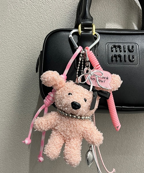 ハート カラビナ付き ボア ドッグ マルチチャーム 犬 ぬい