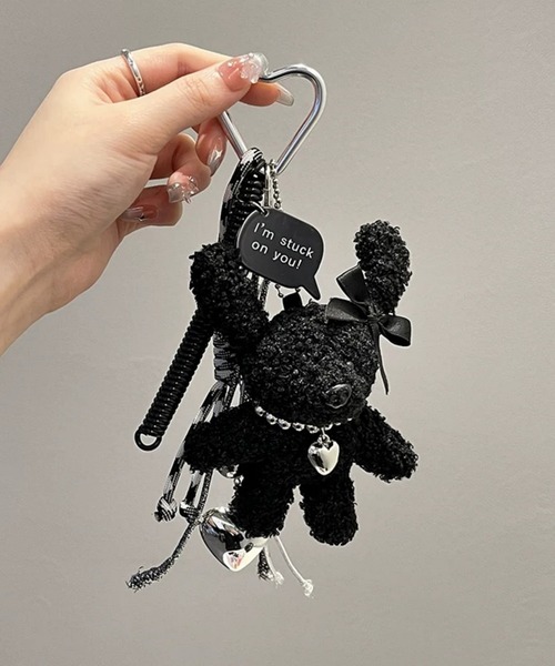 ハート カラビナ付き ボア ドッグ マルチチャーム 犬 ぬいキーホルダー