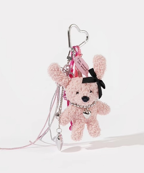 ハート カラビナ付き ボア ドッグ マルチチャーム 犬 ぬいキーホルダー