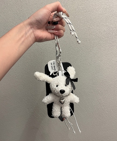 ハート カラビナ付き ボア ドッグ マルチチャーム 犬 ぬいキーホルダー