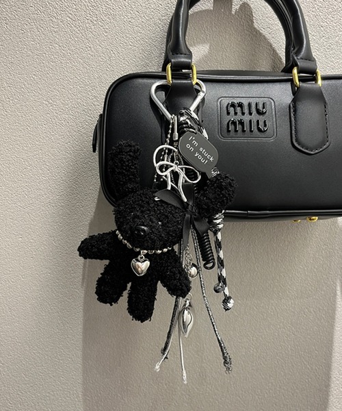 ハート カラビナ付き ボア ドッグ マルチチャーム 犬 ぬいキーホルダー