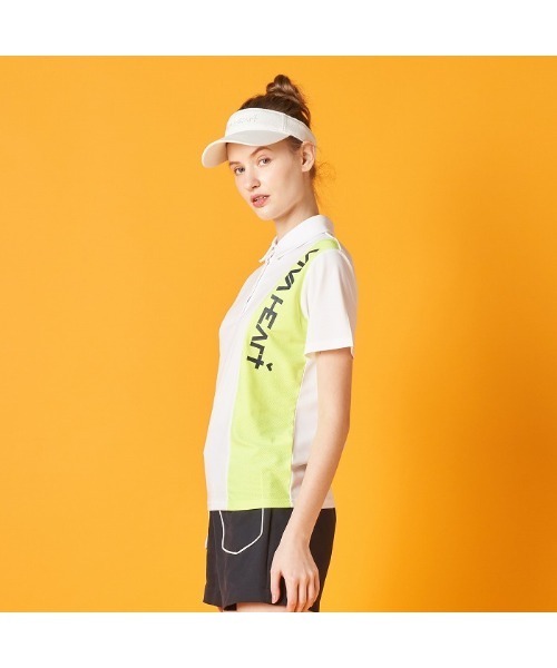 VIVA HEART(ビバハート)の「【VIVA HEART/GOLF】サイドラインカノコ半袖ポロ(ポロシャツ・レディース・レッド/オフホワイト/ネイビー・38/40/42)」の4枚目の写真