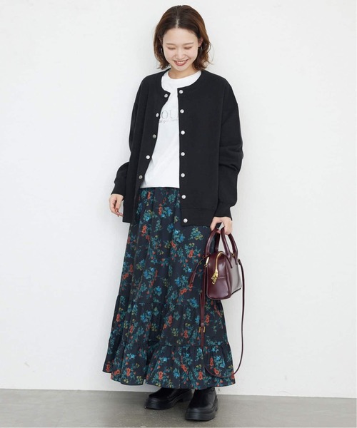 SLOBE IENA(スローブイエナ)の「《WEB・一部店舗限定/追加4》ダブルフェイスジャージースナップカーディガン(カーディガン/ボレロ・レディース・ブラック/サックスブルー/アイボリー・FREE)」の6枚目の写真