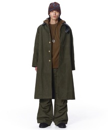 メンズのステンカラーコート（グリーン・カーキ/緑色系・保湿