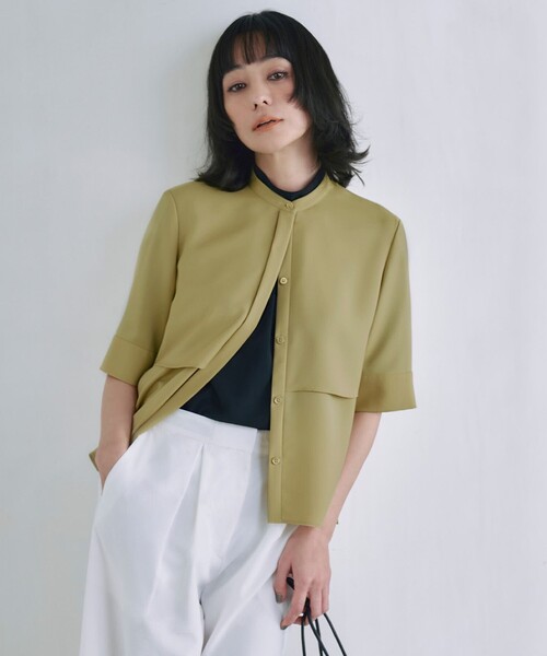 セール】【洗える】ストレッチジョーゼット ハイネックブラウス