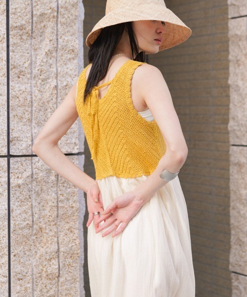 Bab（バブ）の「クロシェコンビキャミワンピース【低身長・高身長向けサイズあり】（ワンピース・レディース・ブルー/アイボリー/ブラック/イエロー/モカ・S/M/L）」の5枚目の写真