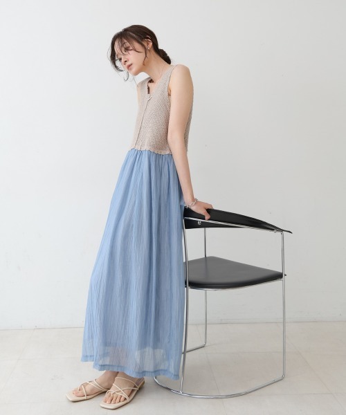 Bab（バブ）の「クロシェコンビキャミワンピース【低身長・高身長向けサイズあり】（ワンピース・レディース・ブルー/アイボリー/ブラック/イエロー/モカ・S/M/L）」の4枚目の写真