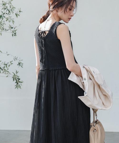 Bab（バブ）の「クロシェコンビキャミワンピース【低身長・高身長向けサイズあり】（ワンピース・レディース・ブルー/アイボリー/ブラック/イエロー/モカ・S/M/L）」の3枚目の写真