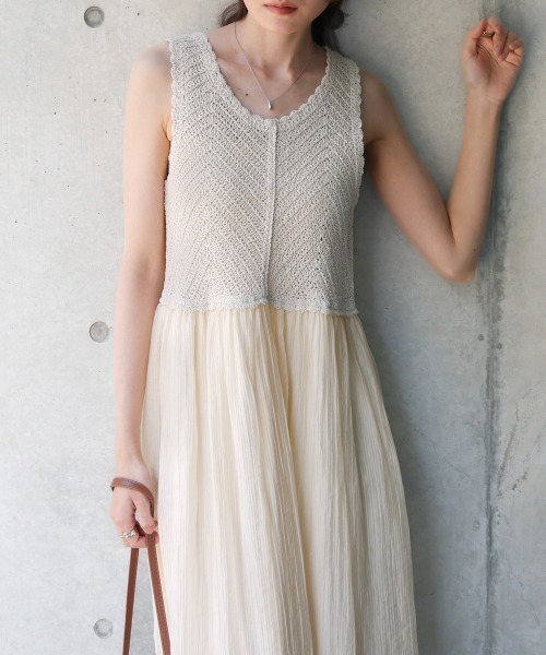 Bab（バブ）の「クロシェコンビキャミワンピース【低身長・高身長向けサイズあり】（ワンピース・レディース・ブルー/アイボリー/ブラック/イエロー/モカ・S/M/L）」の13枚目の写真