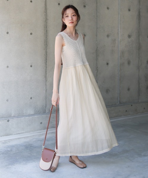 Bab（バブ）の「クロシェコンビキャミワンピース【低身長・高身長向けサイズあり】（ワンピース・レディース・ブルー/アイボリー/ブラック/イエロー/モカ・S/M/L）」の14枚目の写真