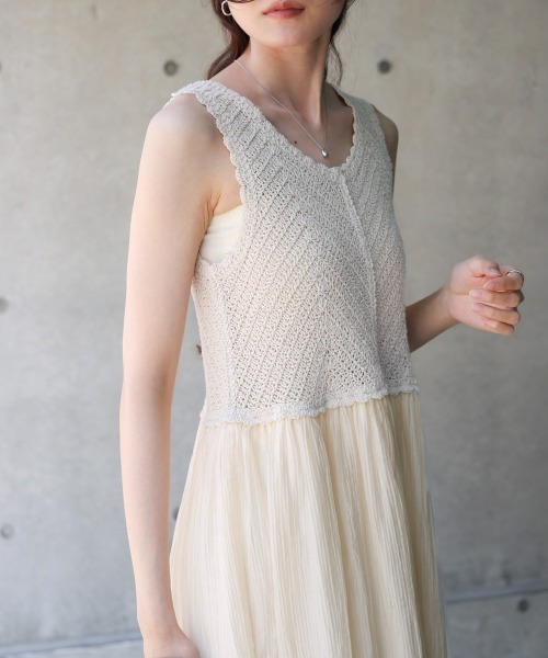 Bab（バブ）の「クロシェコンビキャミワンピース【低身長・高身長向けサイズあり】（ワンピース・レディース・ブルー/アイボリー/ブラック/イエロー/モカ・S/M/L）」の15枚目の写真