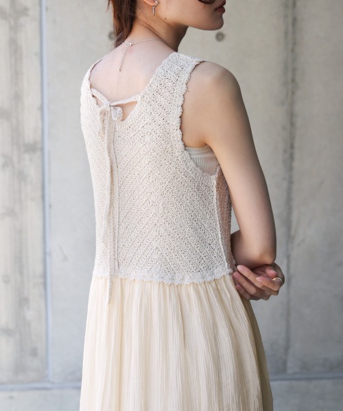 Bab（バブ）の「クロシェコンビキャミワンピース【低身長・高身長向けサイズあり】（ワンピース・レディース・ブルー/アイボリー/ブラック/イエロー/モカ・S/M/L）」の17枚目の写真