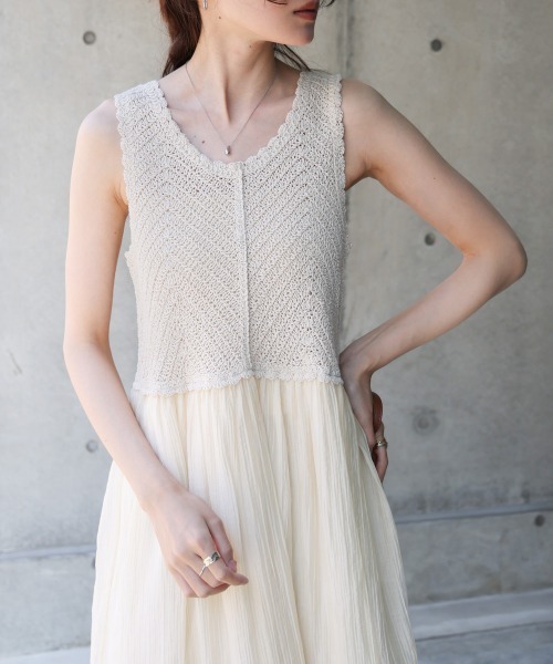 Bab（バブ）の「クロシェコンビキャミワンピース【低身長・高身長向けサイズあり】（ワンピース・レディース・ブルー/アイボリー/ブラック/イエロー/モカ・S/M/L）」の21枚目の写真