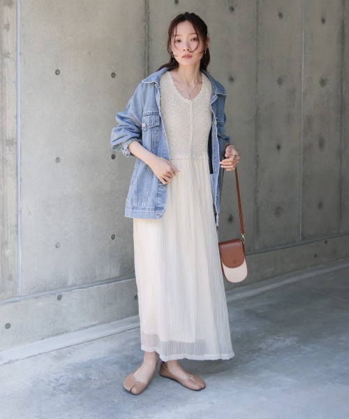 Bab（バブ）の「クロシェコンビキャミワンピース【低身長・高身長向けサイズあり】（ワンピース・レディース・ブルー/アイボリー/ブラック/イエロー/モカ・S/M/L）」の6枚目の写真