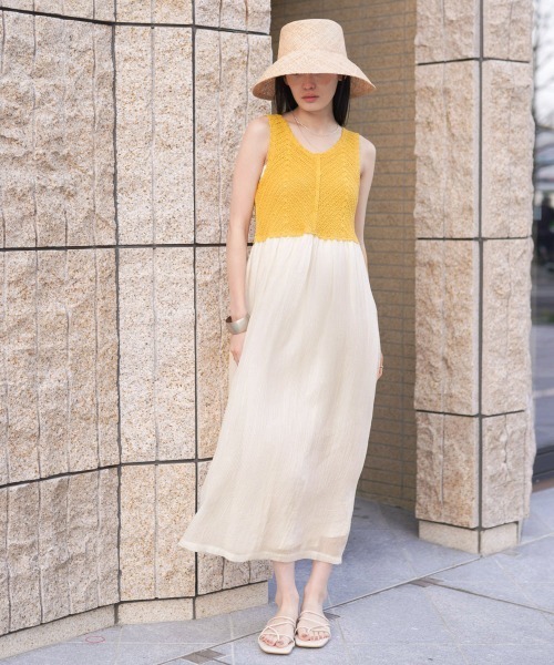 Bab（バブ）の「クロシェコンビキャミワンピース【低身長・高身長向けサイズあり】（ワンピース・レディース・ブルー/アイボリー/ブラック/イエロー/モカ・S/M/L）」の8枚目の写真