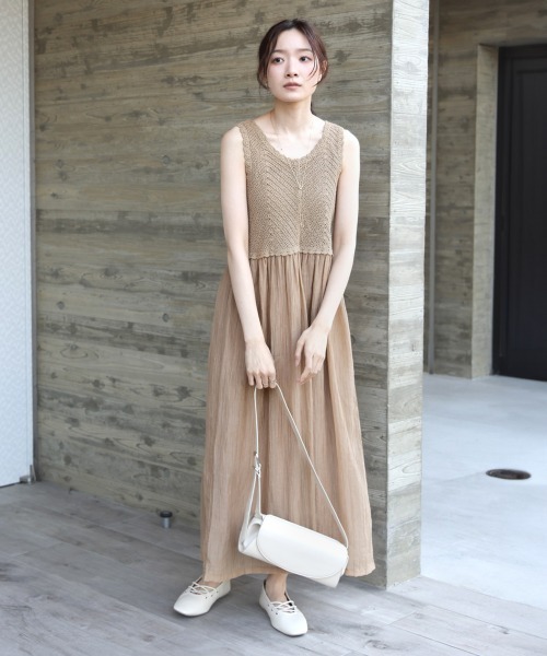 Bab（バブ）の「クロシェコンビキャミワンピース【低身長・高身長向けサイズあり】（ワンピース・レディース・ブルー/アイボリー/ブラック/イエロー/モカ・S/M/L）」の9枚目の写真