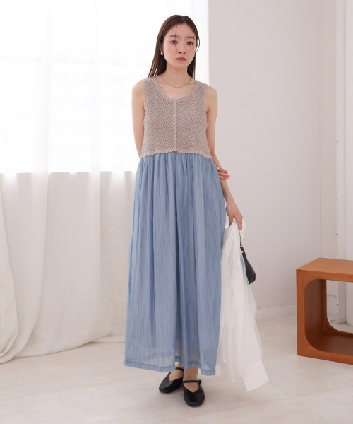 Bab（バブ）の「クロシェコンビキャミワンピース【低身長・高身長向けサイズあり】（ワンピース・レディース・ブルー/アイボリー/ブラック/イエロー/モカ・S/M/L）」の10枚目の写真