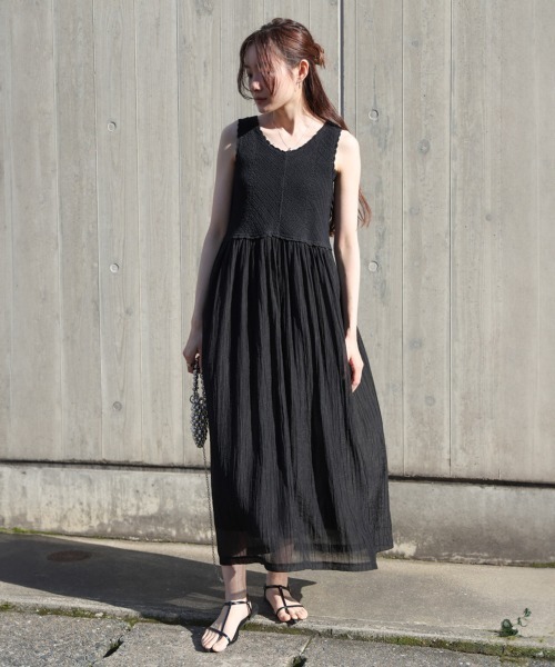 Bab（バブ）の「クロシェコンビキャミワンピース【低身長・高身長向けサイズあり】（ワンピース・レディース・ブルー/アイボリー/ブラック/イエロー/モカ・S/M/L）」の11枚目の写真