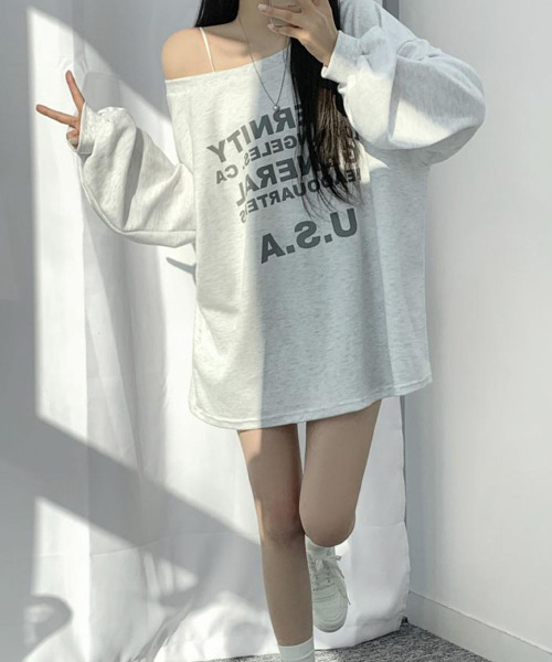 VIVID LADY(ビビッドレディー)の「オーバーサイズ Tシャツ ボートネック オフショルダー 2WAY(Tシャツ/カットソー・レディース・カーキ/ホワイト系その他/ブラック・FREE)」の7枚目の写真