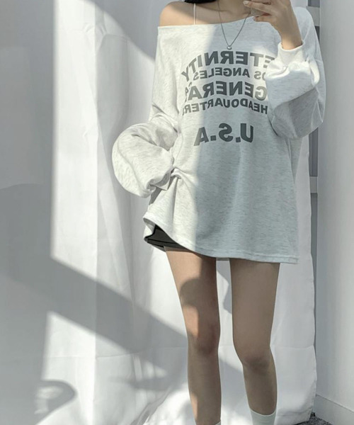 VIVID LADY(ビビッドレディー)の「オーバーサイズ Tシャツ ボートネック オフショルダー 2WAY(Tシャツ/カットソー・レディース・カーキ/ホワイト系その他/ブラック・FREE)」の10枚目の写真