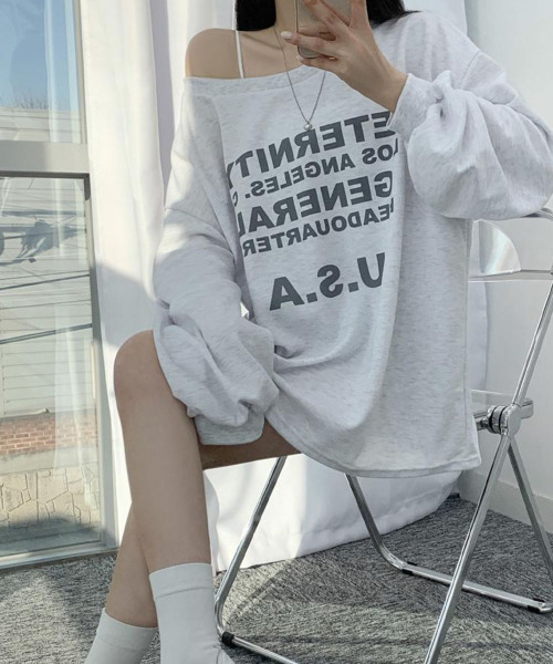 VIVID LADY(ビビッドレディー)の「オーバーサイズ Tシャツ ボートネック オフショルダー 2WAY(Tシャツ/カットソー・レディース・カーキ/ホワイト系その他/ブラック・FREE)」の11枚目の写真