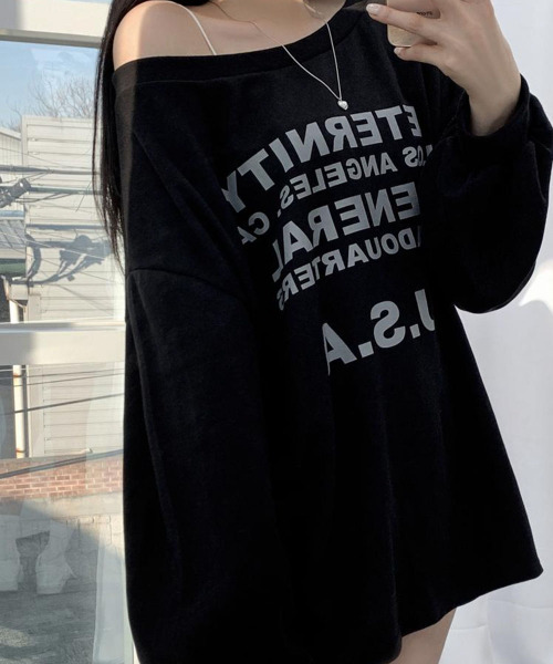VIVID LADY(ビビッドレディー)の「オーバーサイズ Tシャツ ボートネック オフショルダー 2WAY(Tシャツ/カットソー・レディース・カーキ/ホワイト系その他/ブラック・FREE)」の13枚目の写真
