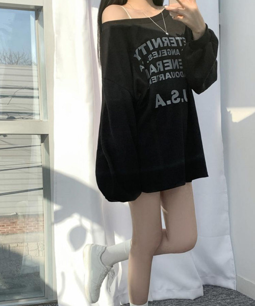 VIVID LADY(ビビッドレディー)の「オーバーサイズ Tシャツ ボートネック オフショルダー 2WAY(Tシャツ/カットソー・レディース・カーキ/ホワイト系その他/ブラック・FREE)」の15枚目の写真