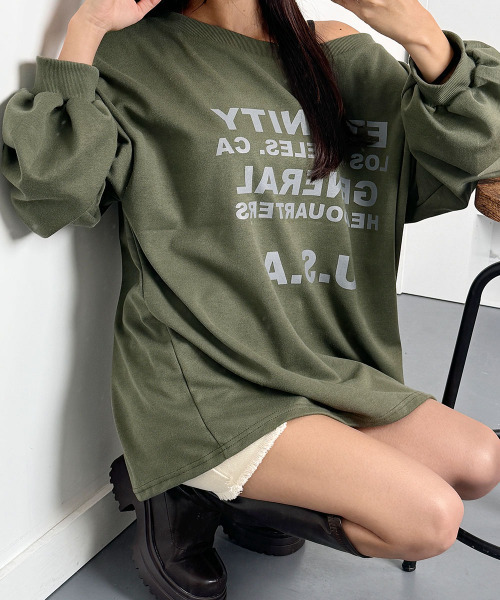 セール】オーバーサイズ Tシャツ ボートネック オフショルダー