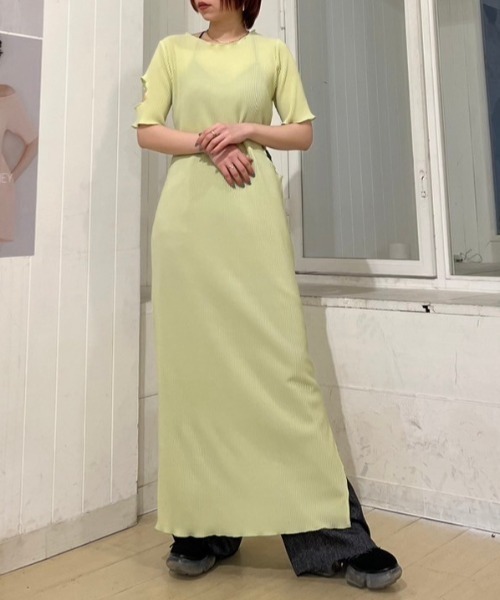 MAISON ELLIE（メゾンエリー）の「cut off pleats long one-piece（ワンピース・レディース・ライトグリーン/コーラル/ブラック・FREE）」の15枚目の写真