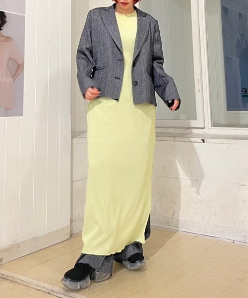 MAISON ELLIE（メゾンエリー）の「cut off pleats long one-piece（ワンピース・レディース・ライトグリーン/コーラル/ブラック・FREE）」の19枚目の写真